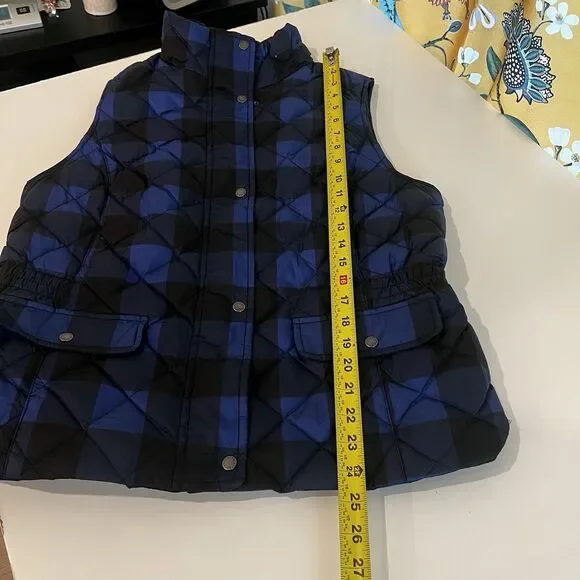 Talbots Ladies Down Blend Royal Blue /Black Size Medium Vest Preppy Fall Gingham - Picture 7 of 7